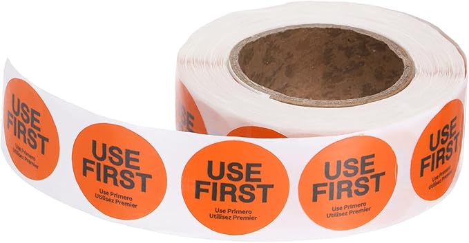 PATIKIL 500 Pcs USE First Stickers, 1 inch Round Use First Stickers Food Service Circle Inventory Control Adhesive Labels for Food Service Kitchen Restaurants Retail Storage Date, Orange