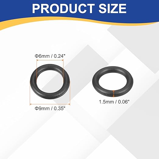 HARFINGTON 50pcs Nitrile Rubber O-Rings 9mm OD 6mm ID 1.5mm Width Metric Buna-N NBR Sealing Gasket Plumbing Sealing Repair O Rings for Car Auto Vehicle Repair Faucet Air Gas