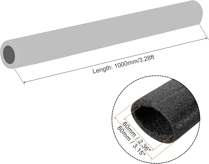 MECCANIXITY Foam Tube Sponge Protective Sleeve Heat Preservation Black Sleeve Polyethylene Pipe 60mm(2.36 Inch) ID for Pipe Insulation, Pack of 2