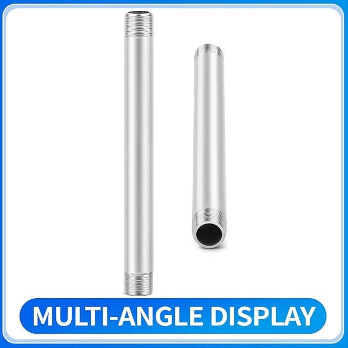 ChillWaves 304 Stainless Steel Pipe Fitting, Nipple Cast Pipe 1/2" NPT Male x 1/2" NPT Male Thread 12" Length(300MM)(2-PACK)