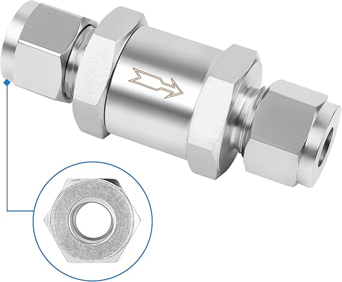Yoebor 304 Stainless Steel Detachable Compression Check Valve 18mm OD x 18mm OD One Way Non-Return Valve for Water Oil Gas, 1pc