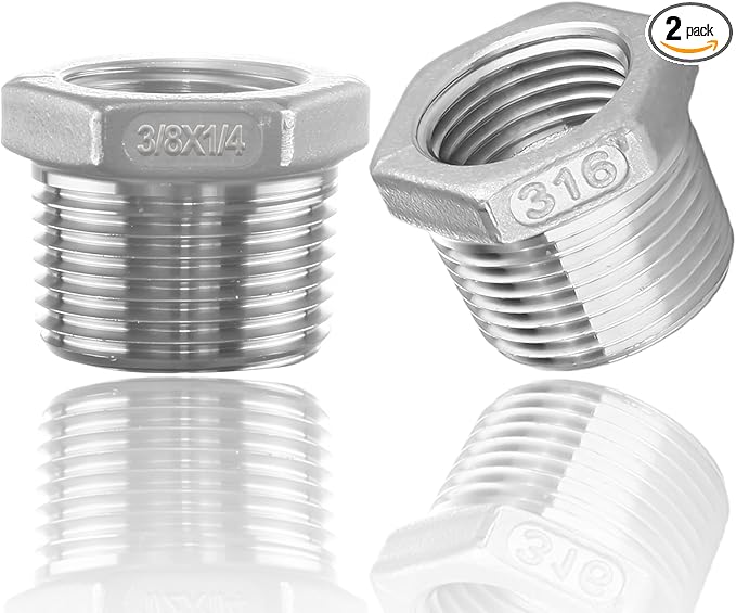 316 Stainless Steel Hex Bushing Reducer, 3/8" NPT Male to 1/4" NPT Female Pipe Fitting Adapter - Corrosion Resistant Connector for Plumbing, Hydraulic, Air, Oil & Gas Systems (3/8" to 1/4")