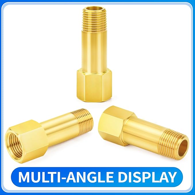 ChillWaves Brass Pipe Fitting, Long Nipple Pipe 3/8" NPT Male x 3/8" NPT Female Thread 2" Length(50MM)(2-PACK)