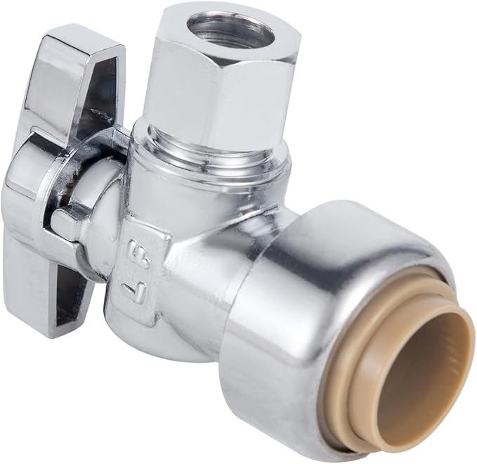 Angle Stop Valve, PushFit Angle Stop Valve,Angle Water Shut Off Valve 1/2 x 3/8 Inch Compression, Toilet Water Valve, 1/4 Turn, No Lead Brass Push to Connect Plumbing Fitting（2PCS）