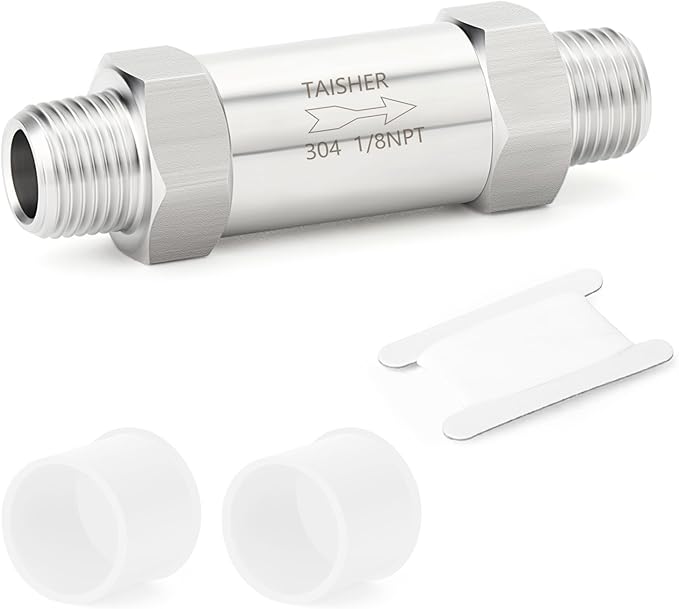 TAISHER 1PCS 304 Stainless Steel 1/8" NPT Male Check Valve,Backflow Prevention,One Way Non-Return Check Valves