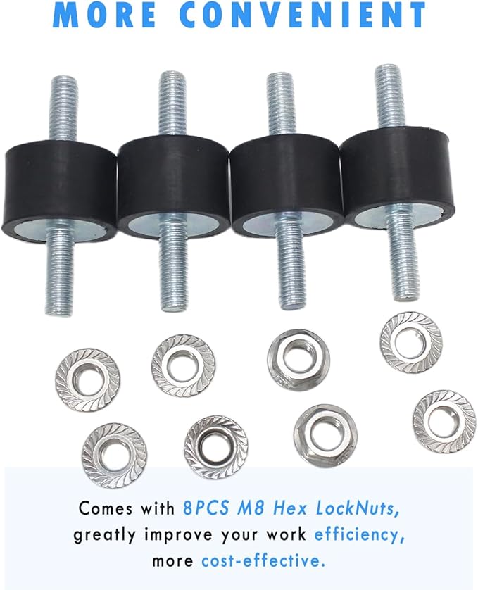 M8 Rubber Studs Shock Absorber Anti-Vibration Isolator Mounts Rubber Cylindrical Vibration Isolation Mount for Air Compressors Garage Motor Diesel Engines, 4 Pack M8 x 23 30x 20mm, 8pcs LockNuts