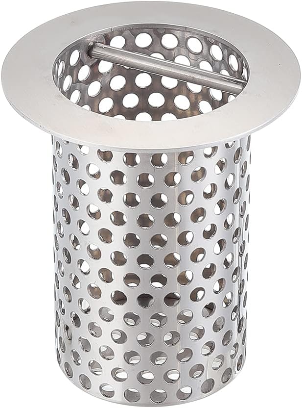 Commercial Floor Drain Strainer, 3 1/2" Lip Diameter x 4" Tall 316 Perforated Cylindrical Mesh Stainless Steel Drain Strainer with Carry Handle for Restaurant/Factory/Kitchen/Laboratory