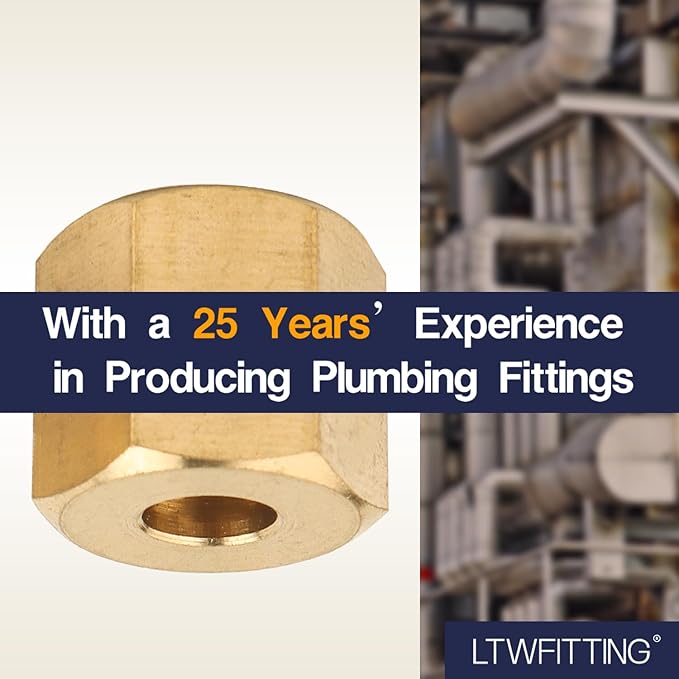 LTWFITTING 3/16-Inch Brass Compression Nut,Brass Compression Fitting(Pack of 1500)
