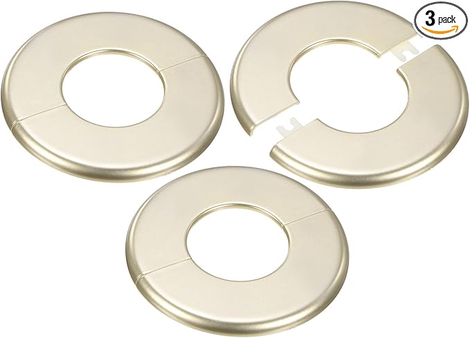 3-Pack Wall Split Flange, ABS Round Self-Adhesive Escutcheon Plate Cover Buckle for 50mm/1.97 in Dia Pipe Accessories/Floor/Ceiling, Plumbing Cover Plates [Gold,6.5mm/0.26in H]