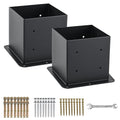 6x6 Post Base 2 Pcs, (Inner Size 5.6x5.6) Post Anchors, 13GA Thick Solid Steel & Black Powder Coated,Deck Post Brackets Support Deck Base Plate Pergola Brackets Fence Kit Mailbox Mount…