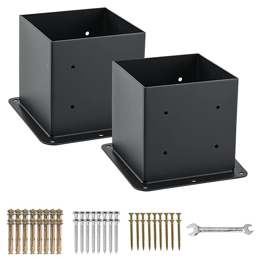 6x6 Post Base 2 Pcs, (Inner Size 5.6x5.6) Post Anchors, 13GA Thick Solid Steel & Black Powder Coated,Deck Post Brackets Support Deck Base Plate Pergola Brackets Fence Kit Mailbox Mount…