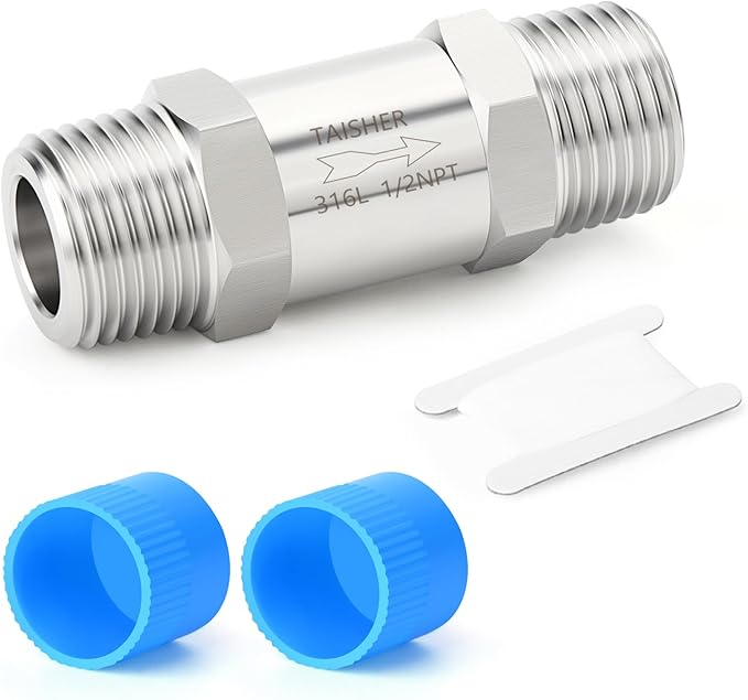 TAISHER 1PCS 316L Stainless Steel 1/2" NPT Male Check Valve,Backflow Prevention,One Way Non-Return Check Valves