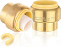 HeSun 50-Pack Pushfit Plug (End Cap), 3/4-Inch Push to Connect Plumbing Fittings with Disconnect Clip, Brass Push-fit Fittings for PEX, Copper, CPVC, PE-RT Pipes