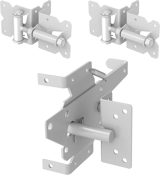 ZEKOO Stainless Steel Vinyl Fence Gate kit, Self Closing Gate Hinges and Latch, Rust Proof, Use for Vinyl Fence Gate and Wood Fences Gate, Heavy Duty 1 Gate Latch 2 Gate Hinges (White)