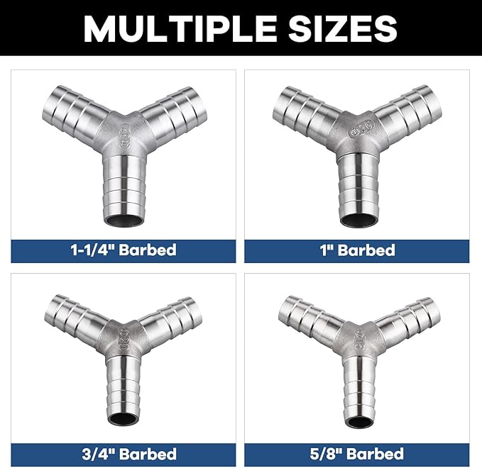 304 Stainless Steel Hose Barb Fitting 3/4" Barb x 3/4" Barb x 3/4" Barb 3 Way Tee Y Shape Joint Splicer Mender Fitting Union for Water Fuel Air 2PCS