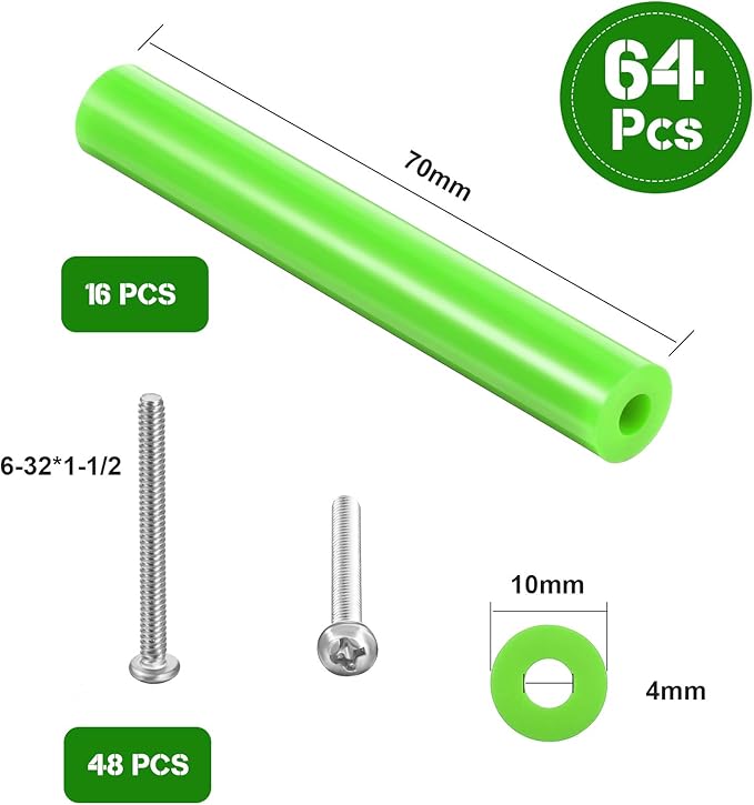 Hotop 64 Pieces Electrical Outlet Spacers Electrical Outlet Box Extender Kit Includes 16 Pcs 3 Inch Switch and 48 Pcs 1-1/2 Inch 6-32 Thread Flat Head Device Mounting Long Screws (Fluorescent Green)