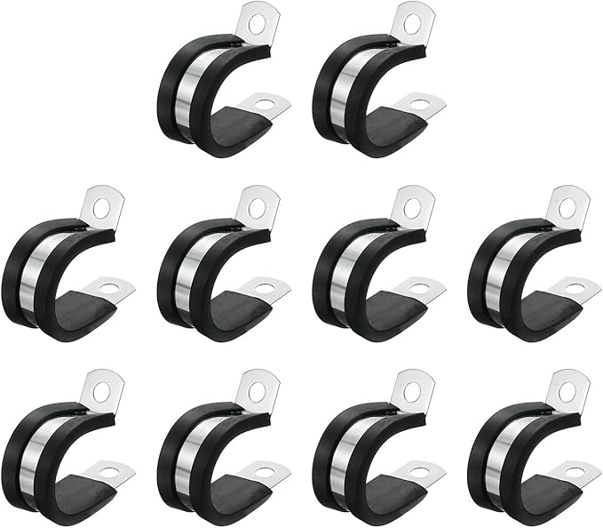 uxcell 7/8"(22mm) Cable Clamp, 304 Stainless Steel Rubber Cushioned Insulated Clamp R Shape Metal Clamp Tube Holder for Pipe Hose Wire Cord Installation 10Pcs