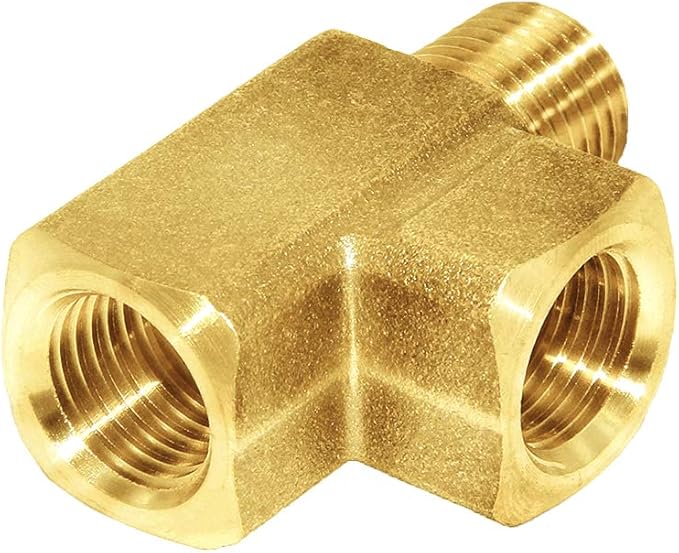 Joywayus Brass Pipe Fitting Barstock Street Tee T 3 way NPT 1/4" Female × 1/4" Female × 1/4" Male Adapter