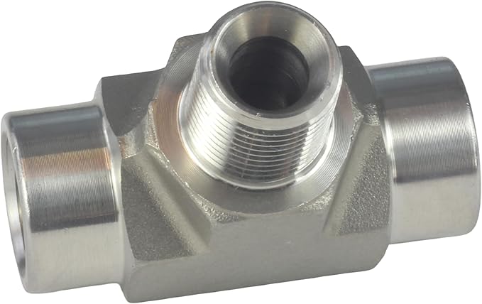 HFS(R) 304 Stainless Steel Forged Pipe Fitting NPT Tee, 3/8" NPT Female x 3/8" NPT Male x 3/8" NPT Female, 3 Ways Branch Tee Connector Pipe Fitting