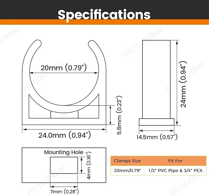 20mm/0.79" (100 PCS) U-Shaped PVC Pipe Clamps (Gray), Hose Hanger Support, High Strength for Home Plumbing, TV Trays, Water Supply, Garden Tubing, UV Resistant, fit for 3/4" Tubing and 1/2" Pipe