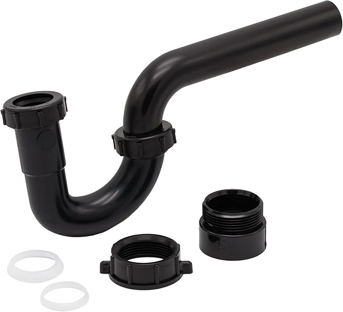 1-1/4 Inch P-Trap Kit, Polypropylene Tubular with ABS Marvel Adapter, Ribbed Threaded Nuts for Strong Leak-Free Connection, Includes J-Bend, Wall Arm & Washers