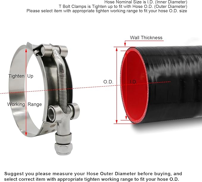 ROADFORMER 41mm - 47mm T-Bolt Hose Clamp - Working Range 1.62" - 1.85" for 1.75" Hose Outside OD, Stainless Steel Bolt and Band Floating Bridge and Nylon Insert Locknut (41mm - 47mm, 2 pack)