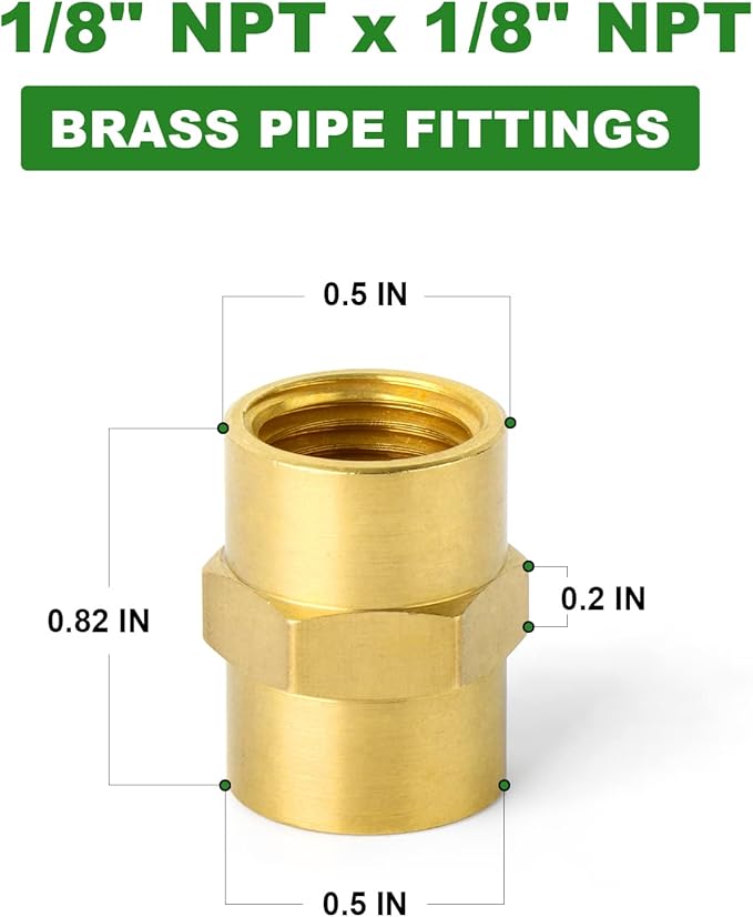 TAISHER 10PCS Brass Pipe Fitting, Coupling, 1/8-Inch Female Pipe x 1/8-Inch Female Pipe