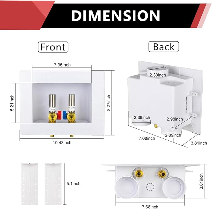 EFIELD Double Drain1/2 Inch PEX Crimp Connection x 3/4 Inch MHT Washing Machine Outlet Box with Stainless Steel Water Hammer Arrestor,(WM046)