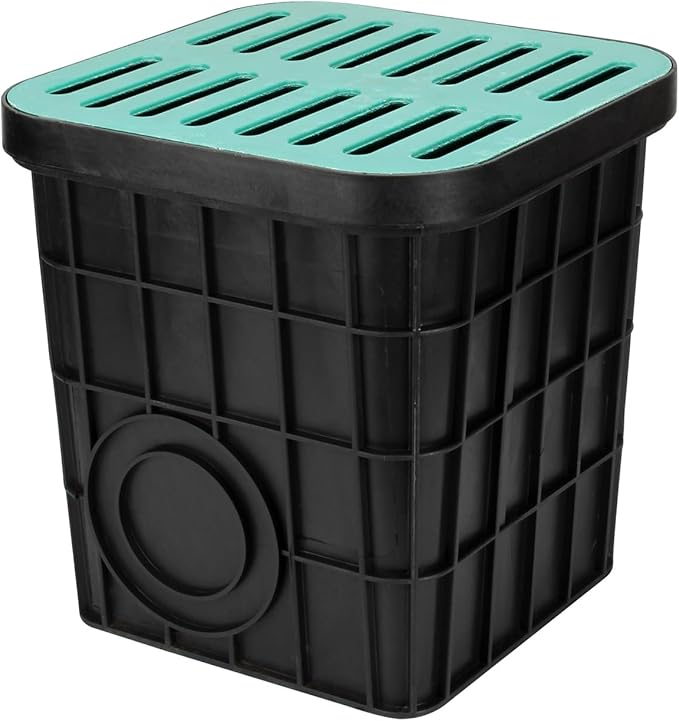 15x15x15 in Catch Basin with Fiber Glass Grate for Drainage, Large Drainage Basin with Debris Basket, French Drain Basin Strainers Without Reserved Hole for Yard, Downspout, Municipal Pipeline