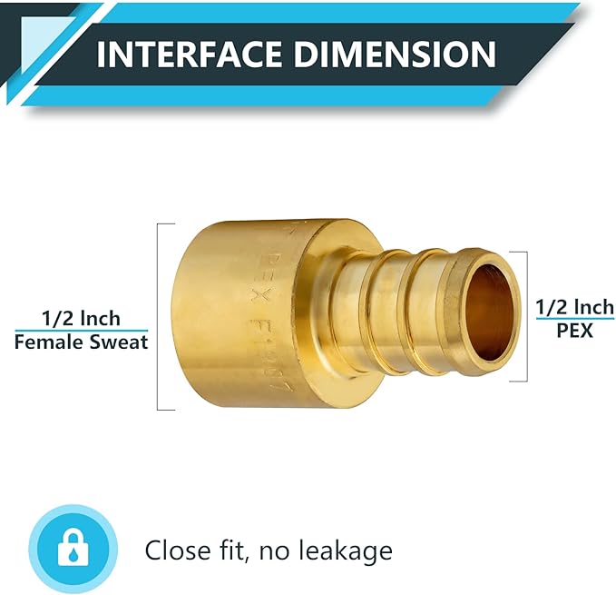 (30-Pack) PEX Fittings, Pex 1/2"x1/2" Female Sweat Copper Adapter, Brass Crimp Fittings, PEX Tubing Pipe Plumbing, ASTM F1807(PEX1807127-30Pack)