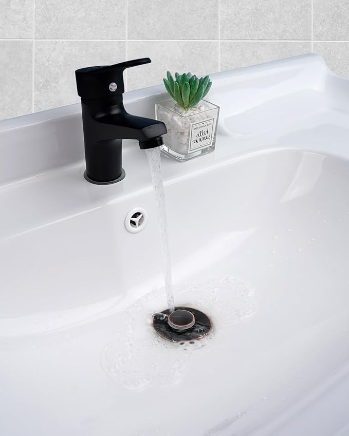 Hibbent All Metal Universal Bathroom Sink Stopper for 1.1''~2.3'' Basin, Pop Up Sink Drain Strainer, Brass Bullet Core Push Type Stopper, Stainless Steel Anti Clogging Drain Filter, Oil-Rubbed Bronze