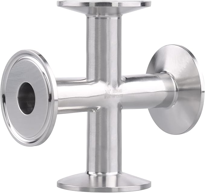 DERNORD 4 Way Cross Clamp Fits 1.5" Tri-clamp Sanitary Fitting Stainless Steel 304, 20mm Pipe OD