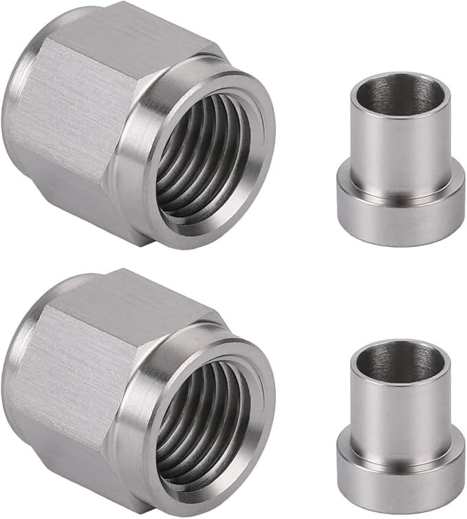 4AN Hardline Stainless Steel Tube Nut and Sleeve Fitting for 1/4" OD Tubing, 2 Sets