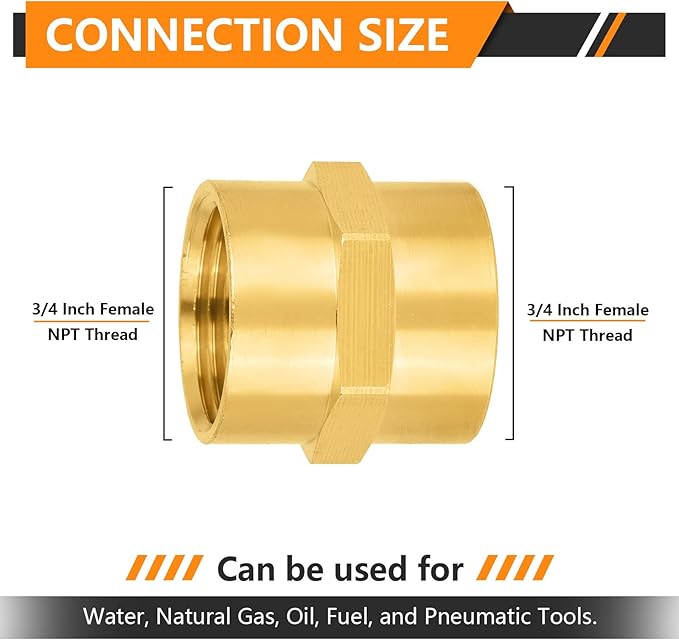 200-PCs HeSun Brass Pipe Fitting, 3/4" NPT Female x 3/4" NPT Female Hex Pipe Adapter