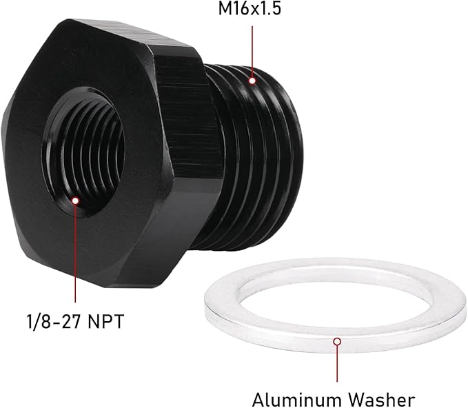 M16x1.5 Male Metric to 1/8 NPT Female Oil Pressure Sensor Adapter Fitting Reducing Bushing Aluminum Black