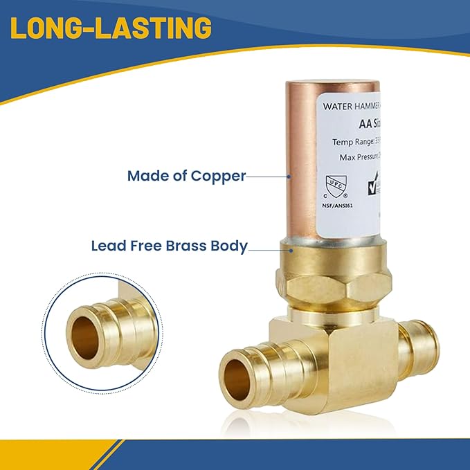 Water Hammer Arrestor,1/2Inch Tee Copper Water Arrestor,Pex-A Expansion Connection(2PACK,Copper Arrestor)(HAMMER008-2Pack)