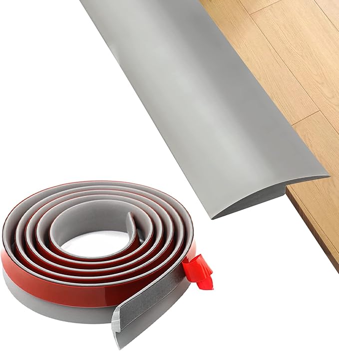 Floor Rubber Transition Strip Self Adhesive Carpet to Tile Transition Strip Edging Trim Strip for Threshold Transitions with a Height Less Than 5 mm/0.2in (Grey, 16.4FT)