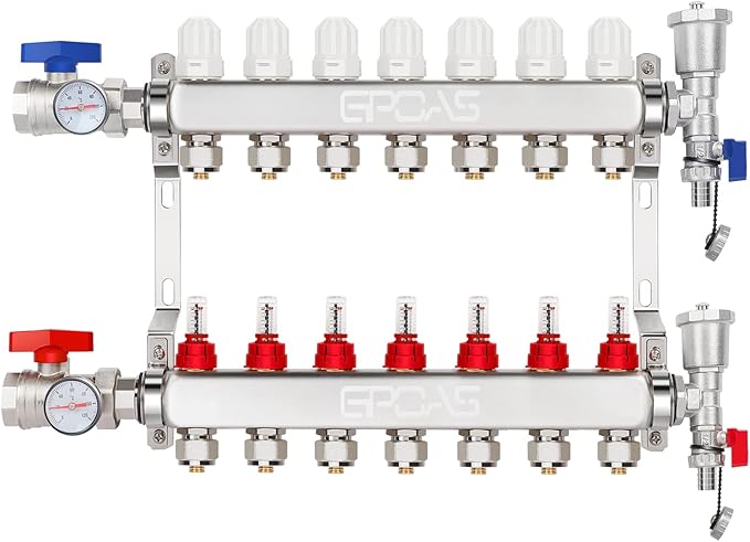 10-Loop Radiant Floor Heating PEX Manifold Stainless Steel Floor Heat Manifold Kit with for Hydronic Radiant Floor Heating