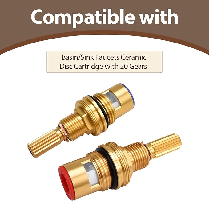 Faucet Ceramic Valve Cartridge Brass 1-001 and Brass 1-002 Replacement Quarter Turn 1/2" for Bathroom Kitchen Tap(Pair Hot & Cold)
