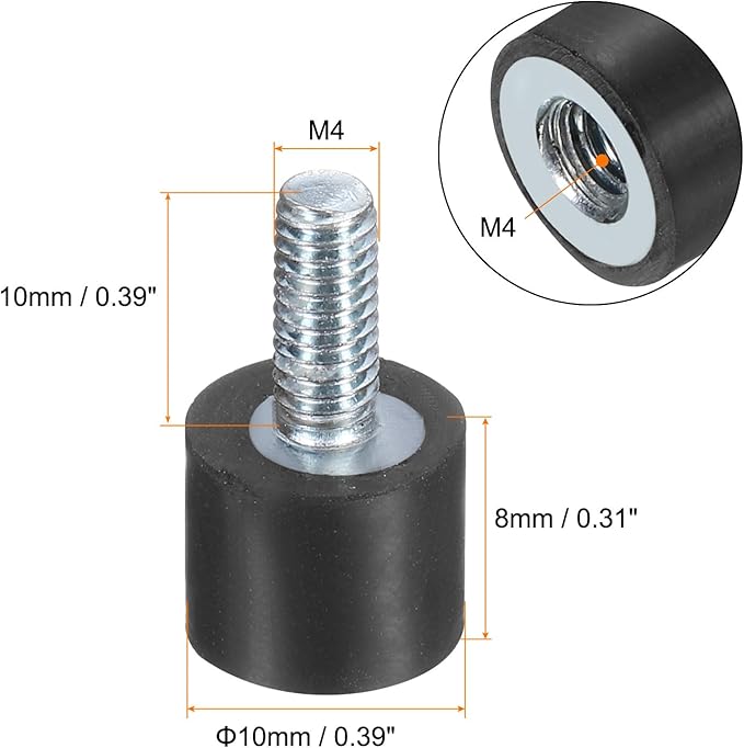 uxcell 6pcs M4x10mm Rubber Isolator Mounts with Studs 10x8mm Male Female Vibration Shock Absorber Zinc Plated Cylindrical Thread Mounts Anti Vibration Isolators with 6pcs M4 Lock Nuts