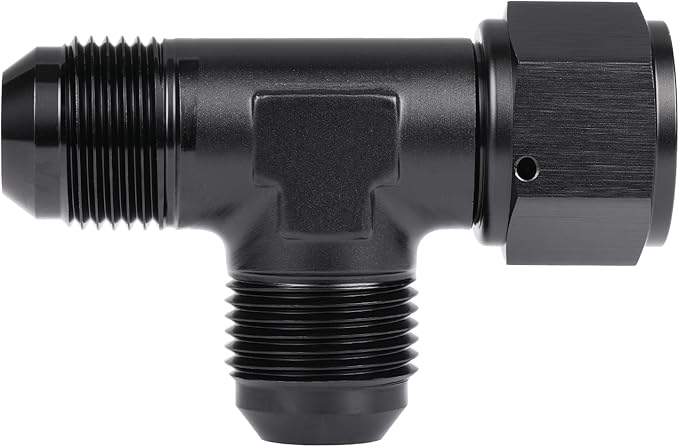 12AN Male Flare Tee T Fitting Adapter with AN12 Female Swivel On Run Aluminum Black