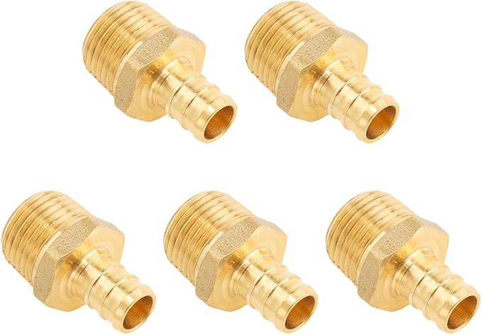 Brass Pipe Fitting 3/4 Male NPT * 3/4 PEX Adapter - Anti-Corrosion, Lead-Free, 5 Year Warranty, Easy Installation - Multiple Certifications for Plumbing Repairs (5Pack)