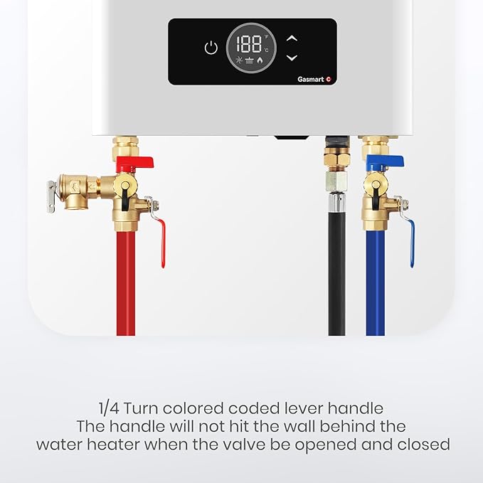 GASLAND 3/4 Inch Tankless Water Heater Service Valve Kit, with Pressure Relief Valve, Hot Cold Water Supply Isolator Valves in Clean Brass Construction