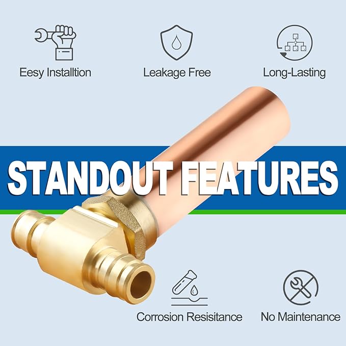 2Pcs Copper Water Hammer Arrestor, 1/2 Inch Pex-A Expansion Tee Hammer Arrestor For Potable Water Plumbing Application, F1960 Tee Connection