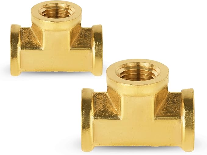 2-PCs HeSun Brass Pipe Fitting, 1/4" x 1/4" x 1/4" NPT Female Thread Tee
