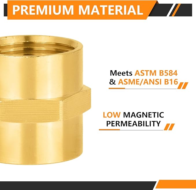 10-PCs HeSun Brass Pipe Fitting, 3/4" NPT Female x 3/4" NPT Female Hex Pipe Adapter