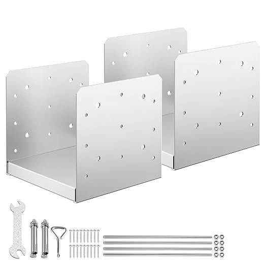 8"x 8" Post Base, 2Pcs Stainless Steel Adjustable Post Anchor Bracket(Internal 7.5" x 7.5"), Adjustable Post Base for Pavilion Deck Porch Handrail Railing Support Decorative Anchor Plate