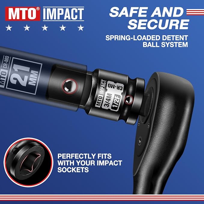 MTO 1/2" Female to 3/4" Male Impact Socket Adapter, 1/2-Inch Impact Socket Adapter, Chrome Molybdenum Alloy Steel