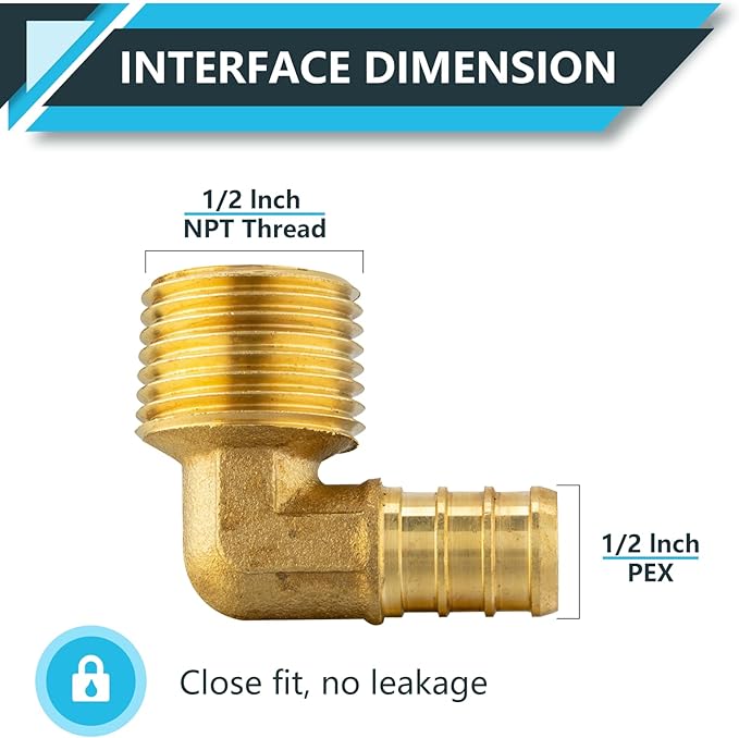 (20-Pack) PEX Fittings, Pex 1/2" x 1/2" Male Threaded NPT Elbow Adapter, Brass Crimp Fittings, for PEX Tubing Pipe Plumbing, ASTM F1807(PEX1807096-20Pack)
