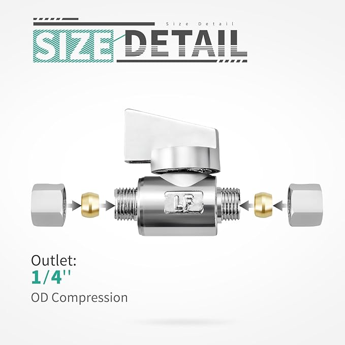 6 Pack Premium Brass 1/4" Compression x 1/4" Compression Angle Valve Quarter Turn Water Straight Angle Valve